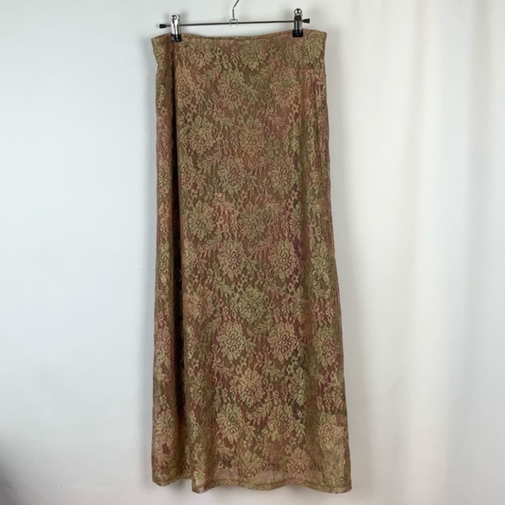Only Hearts Helena Stuart Vintage Gold and Pink Floral Lace Lined Maxi Skirt